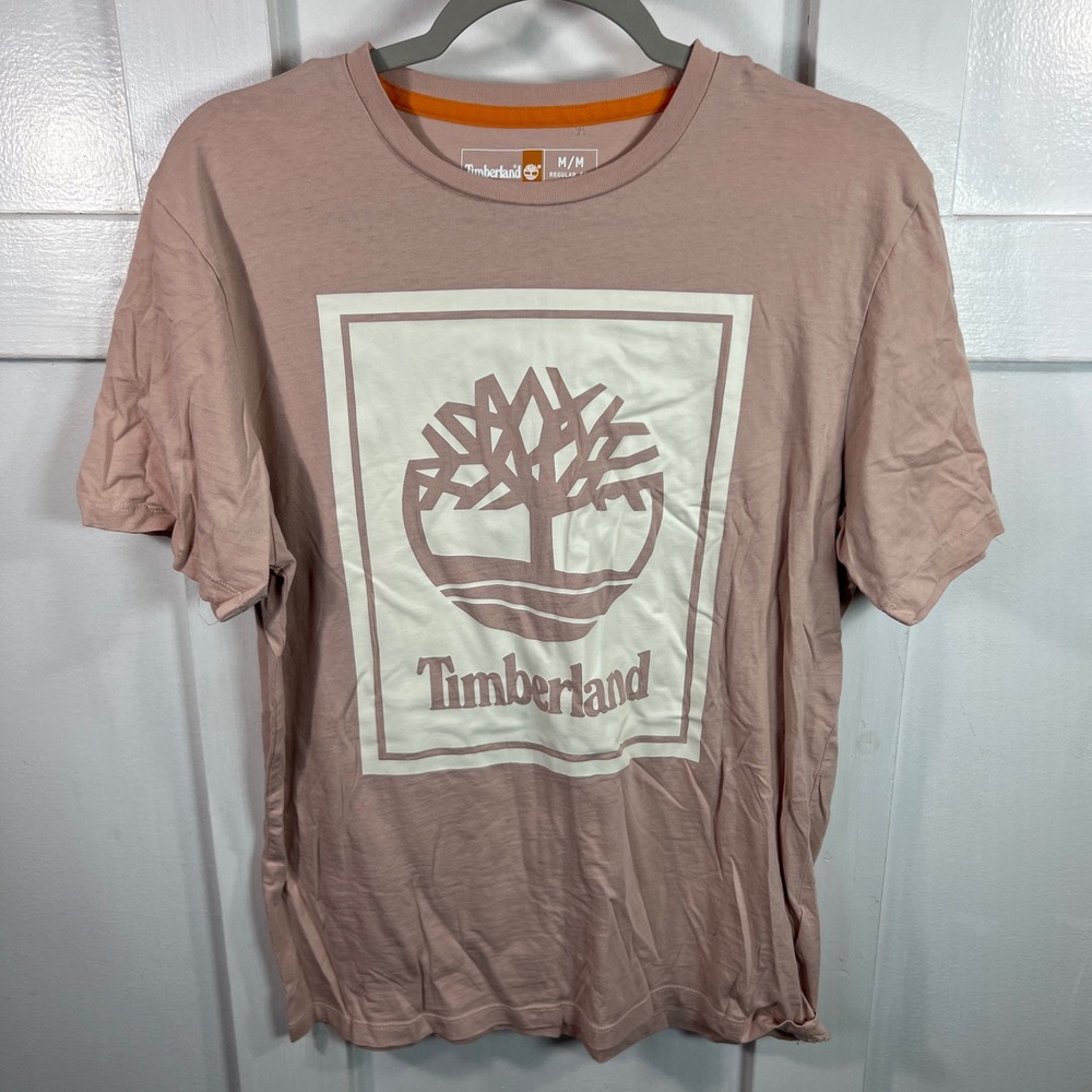 Timberland Mens Graphic Logo T-Shirt Mauve Pink Organic Cotton Regular Fit M‎
